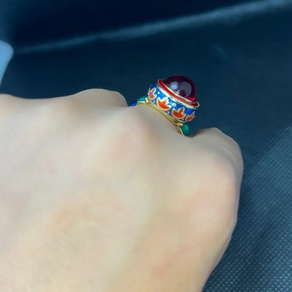 Red  Cabochon Enamel Ring - Picture 15 of 17